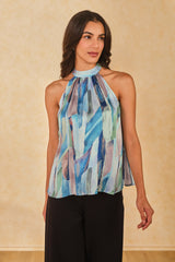 Women's Green Party Regular Fit Printed Sleeveless Tops