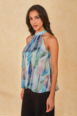 Women's Green Party Regular Fit Printed Sleeveless Tops