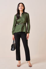 Women's Green Casual Regular Fit Solid Full Sleeves Tops
