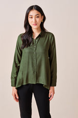 Women's Green Casual Regular Fit Solid Full Sleeves Tops