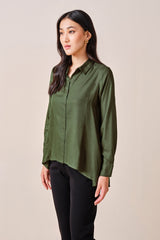 Women's Green Casual Regular Fit Solid Full Sleeves Tops