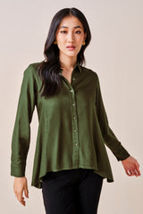 Women's Green Casual Regular Fit Solid Full Sleeves Tops