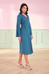 Women's Blue Casual Regular Fit Solid Full Sleeves Dress