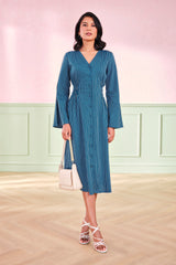 Women's Blue Casual Regular Fit Solid Full Sleeves Dress