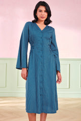 Women's Blue Casual Regular Fit Solid Full Sleeves Dress