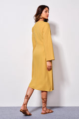 Women's Yellow Casual Regular Fit Solid Full Sleeves Dress