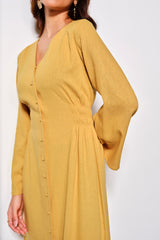 Women's Yellow Casual Regular Fit Solid Full Sleeves Dress