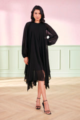 Women's Black Party Regular Fit Solid Sleeveless Dress