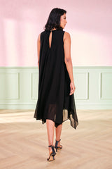 Women's Black Party Regular Fit Solid Sleeveless Dress