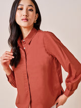 Women's Red Casual Regular Fit Solid Full Sleeves Shirt