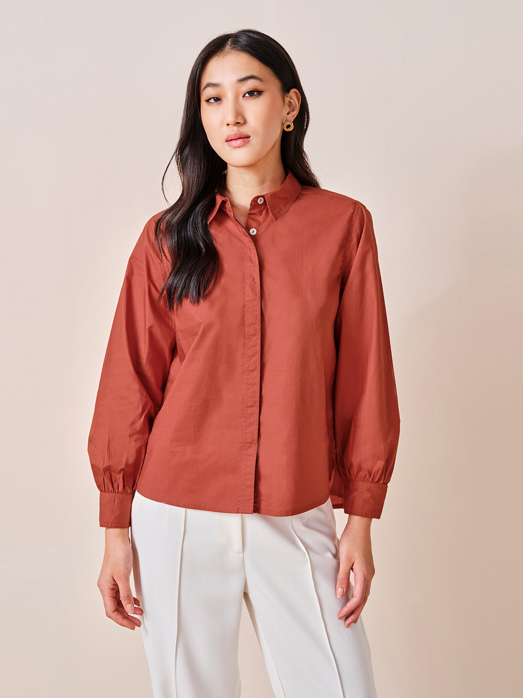 Women's Red Casual Regular Fit Solid Full Sleeves Shirt