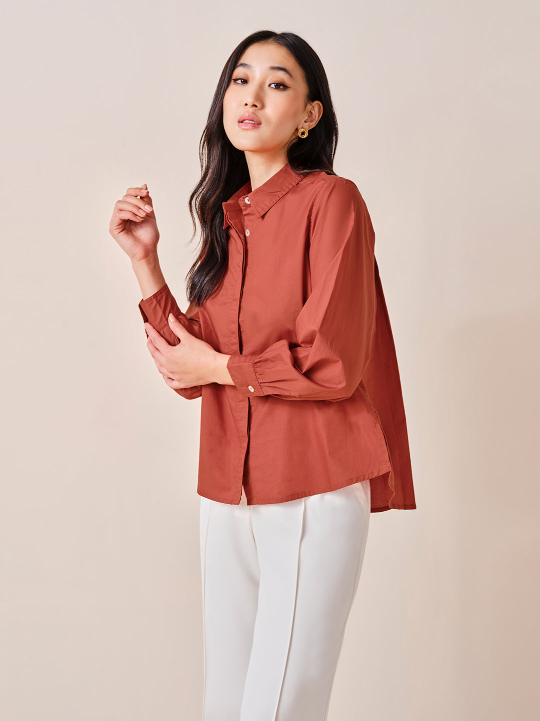Women's Red Casual Regular Fit Solid Full Sleeves Shirt