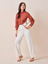Women's Red Casual Regular Fit Solid Full Sleeves Shirt