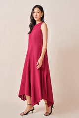 Women's Red Casual Regular Fit Solid Half Sleeves Dress