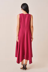 Women's Red Casual Regular Fit Solid Half Sleeves Dress