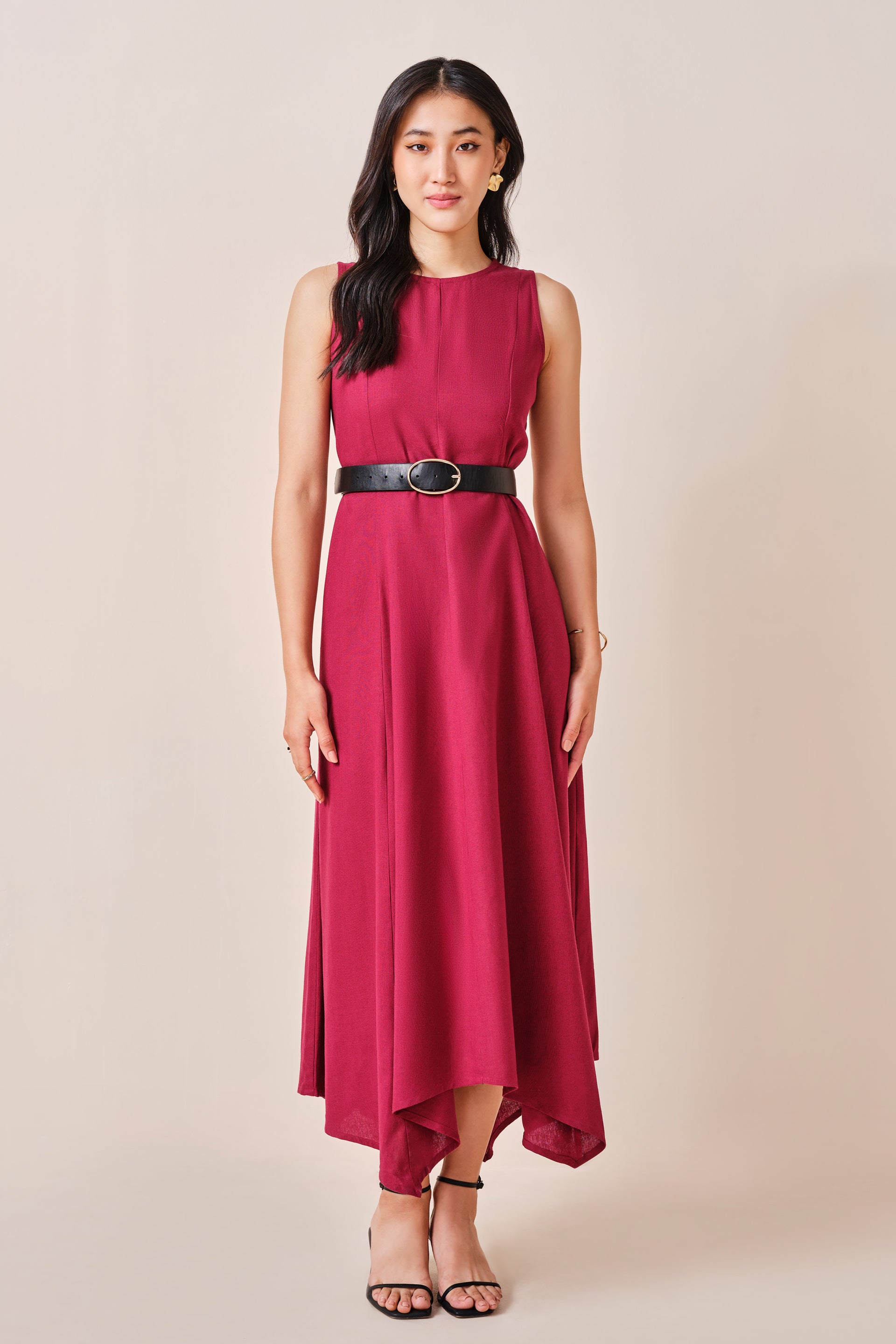 Women's Red Casual Regular Fit Solid Half Sleeves Dress