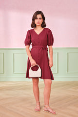 Women's Red Casual Regular Fit Solid Half Sleeves Dress