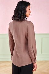 Women's Brown Work Regular Fit Solid Full Sleeves Tops