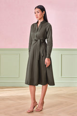 Women's Green Work Regular Fit Solid Full Sleeves Dress