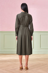Women's Green Work Regular Fit Solid Full Sleeves Dress