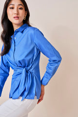 Women's Blue Work Regular Fit Solid Full Sleeves Tops