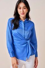 Women's Blue Work Regular Fit Solid Full Sleeves Tops