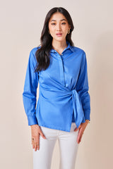 Women's Blue Work Regular Fit Solid Full Sleeves Tops