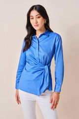 Women's Blue Work Regular Fit Solid Full Sleeves Tops