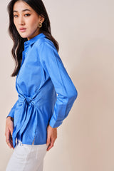 Women's Blue Work Regular Fit Solid Full Sleeves Tops