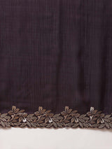 Women's Satin Silk Purple Embroidered Designer Saree With Blouse Piece