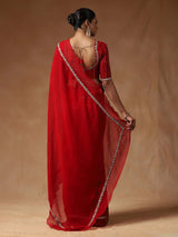 Women's Tissue Red Embellished Designer Saree with Blouse Piece