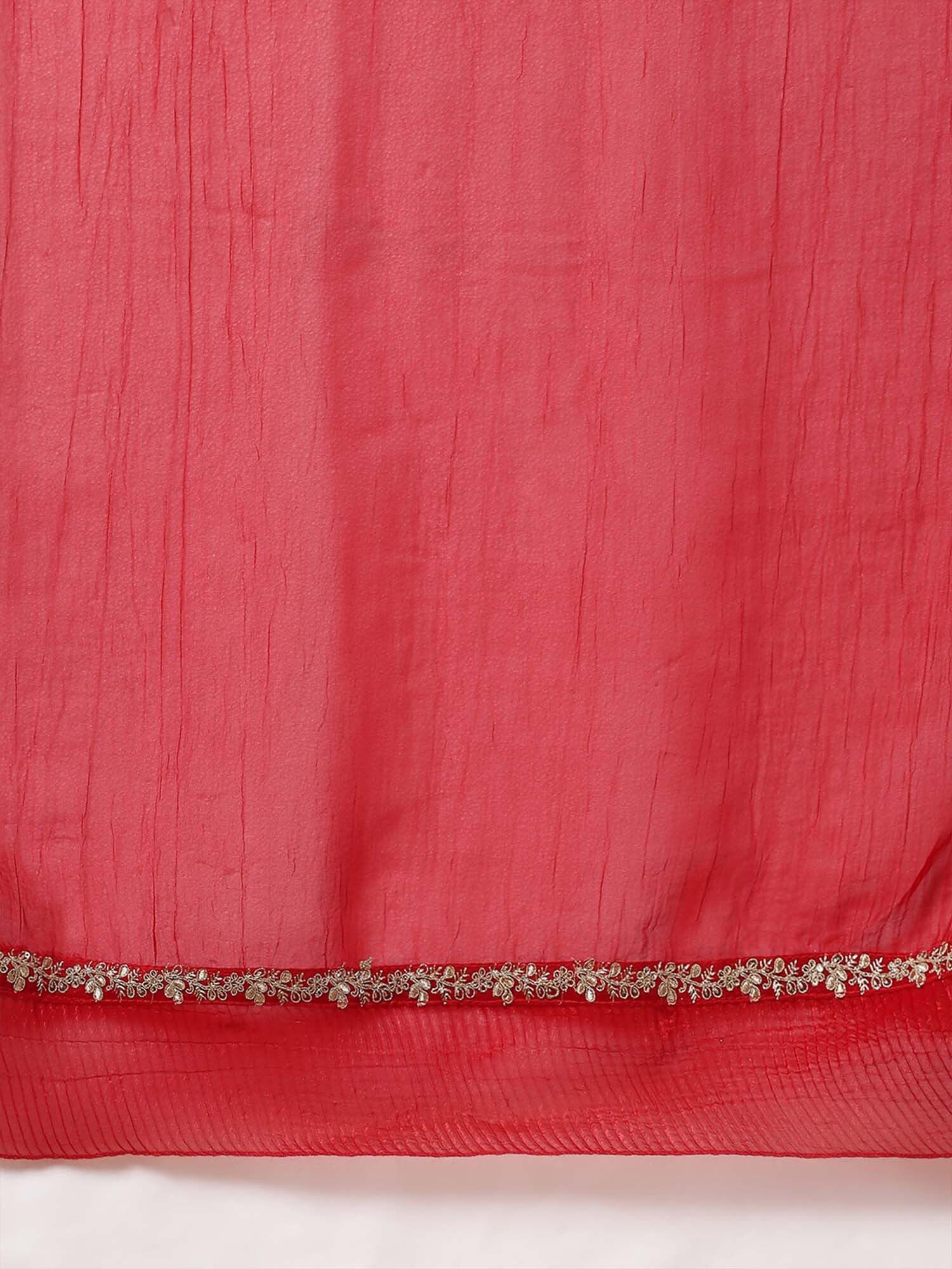 Women's Tissue Red Embellished Designer Saree with Blouse Piece