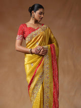 Women's Tissue Yellow Embellished Designer Saree with Blouse Piece