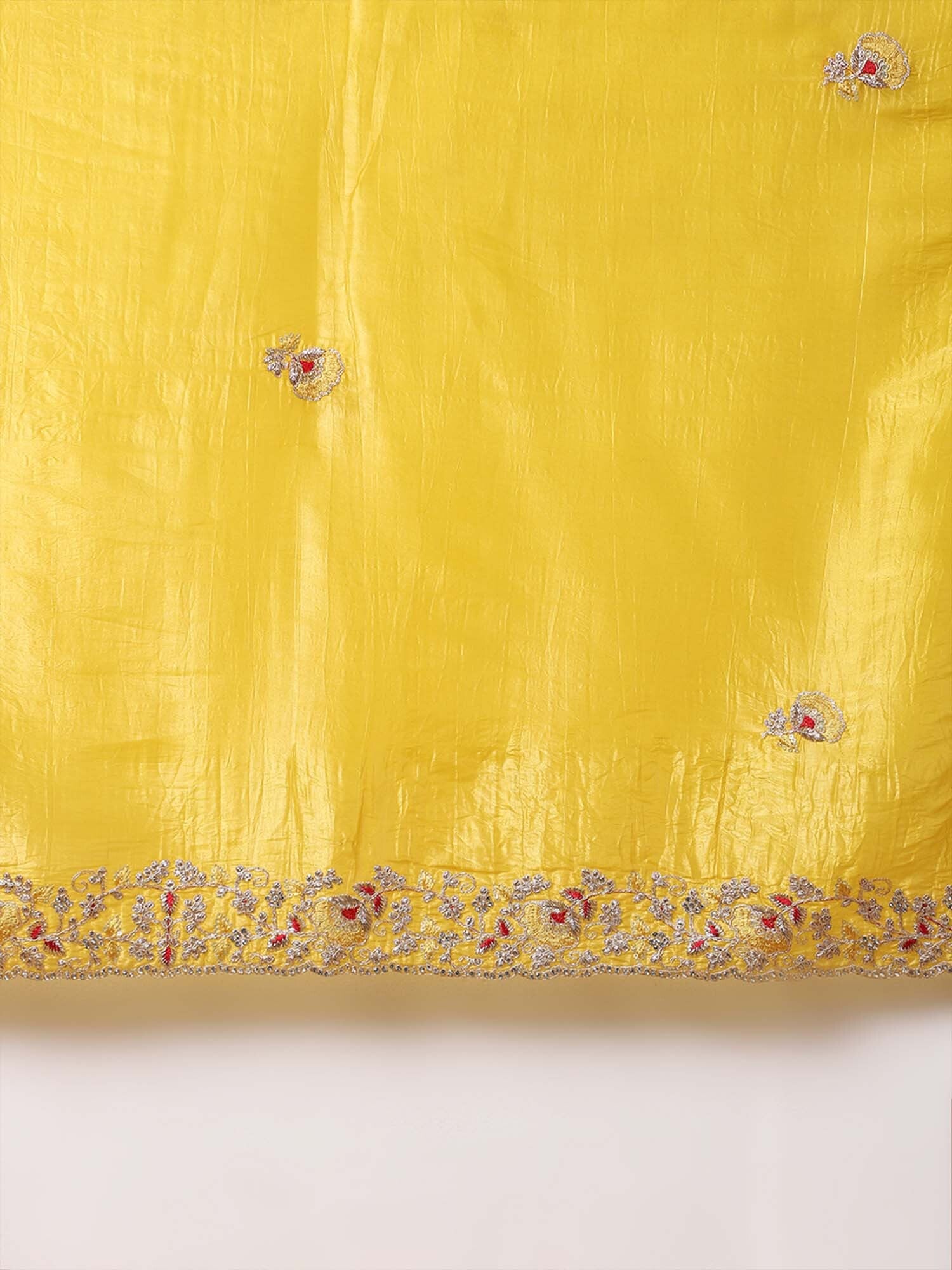 Women's Tissue Yellow Embellished Designer Saree with Blouse Piece