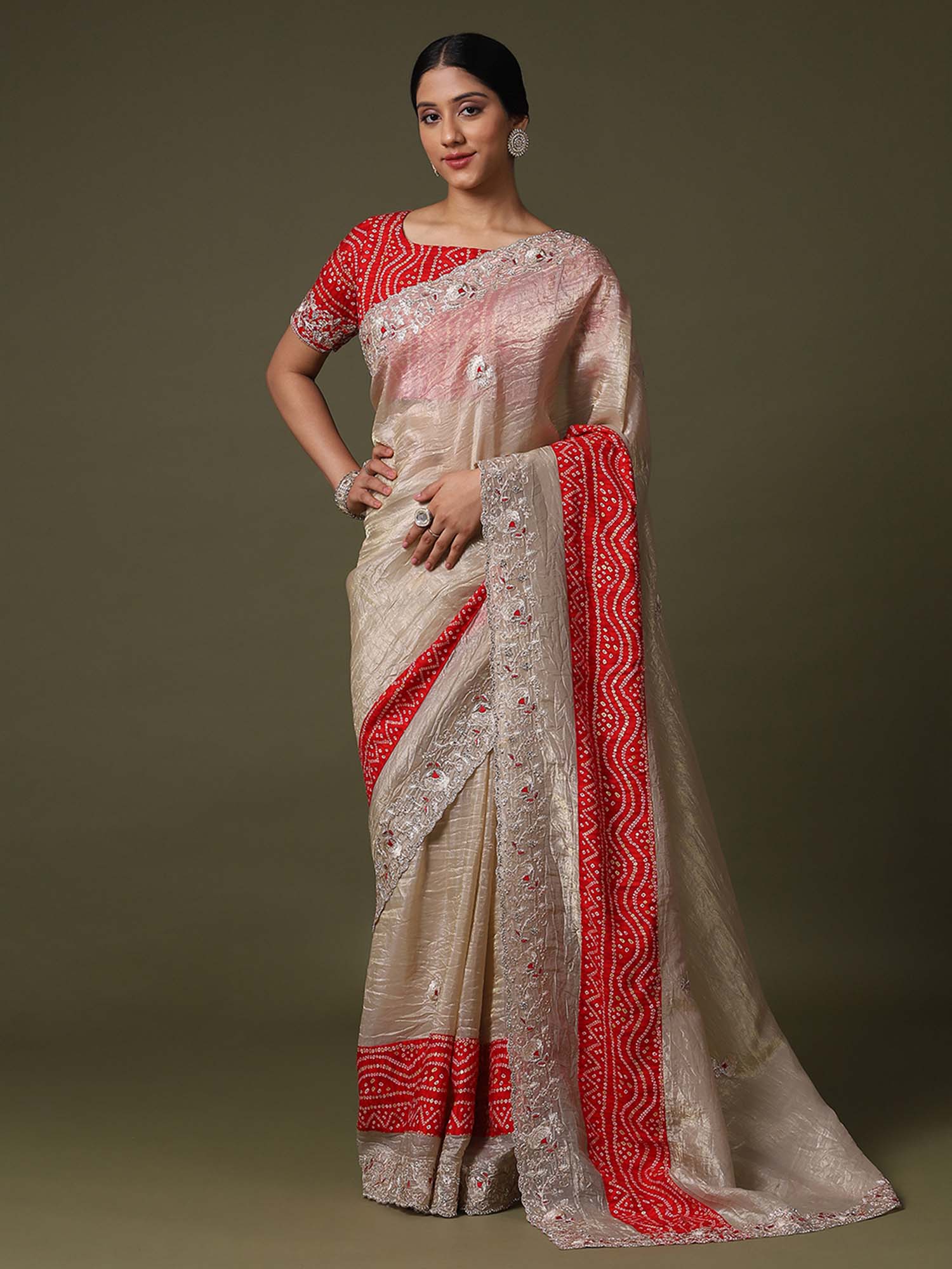 Women's Cream Festive Saree
