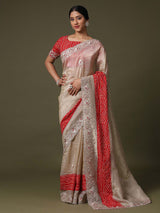 Women's Cream Festive Saree