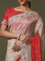 Women's Cream Festive Saree