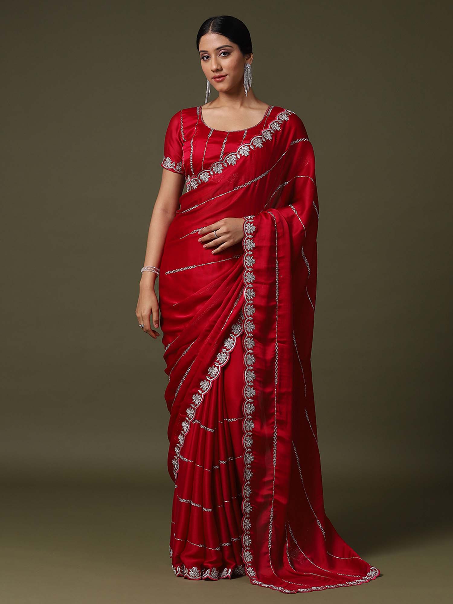 Women's Red Festive Saree
