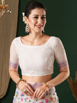 Women's Silk Cotton White Woven Design Celebrity Saree with Blouse Piece
