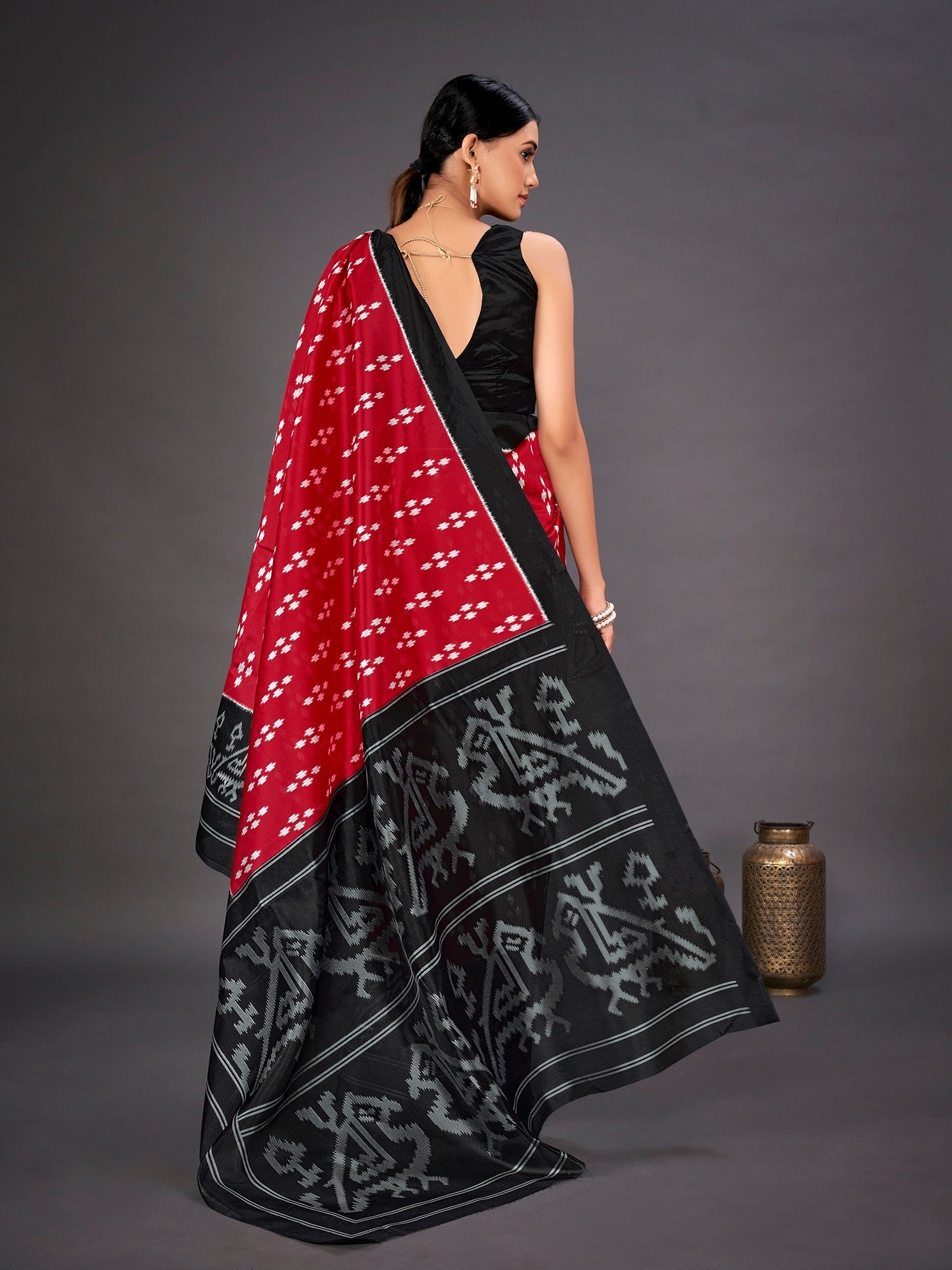 Women's Art Silk Red Printed Designer Saree with Blouse Piece