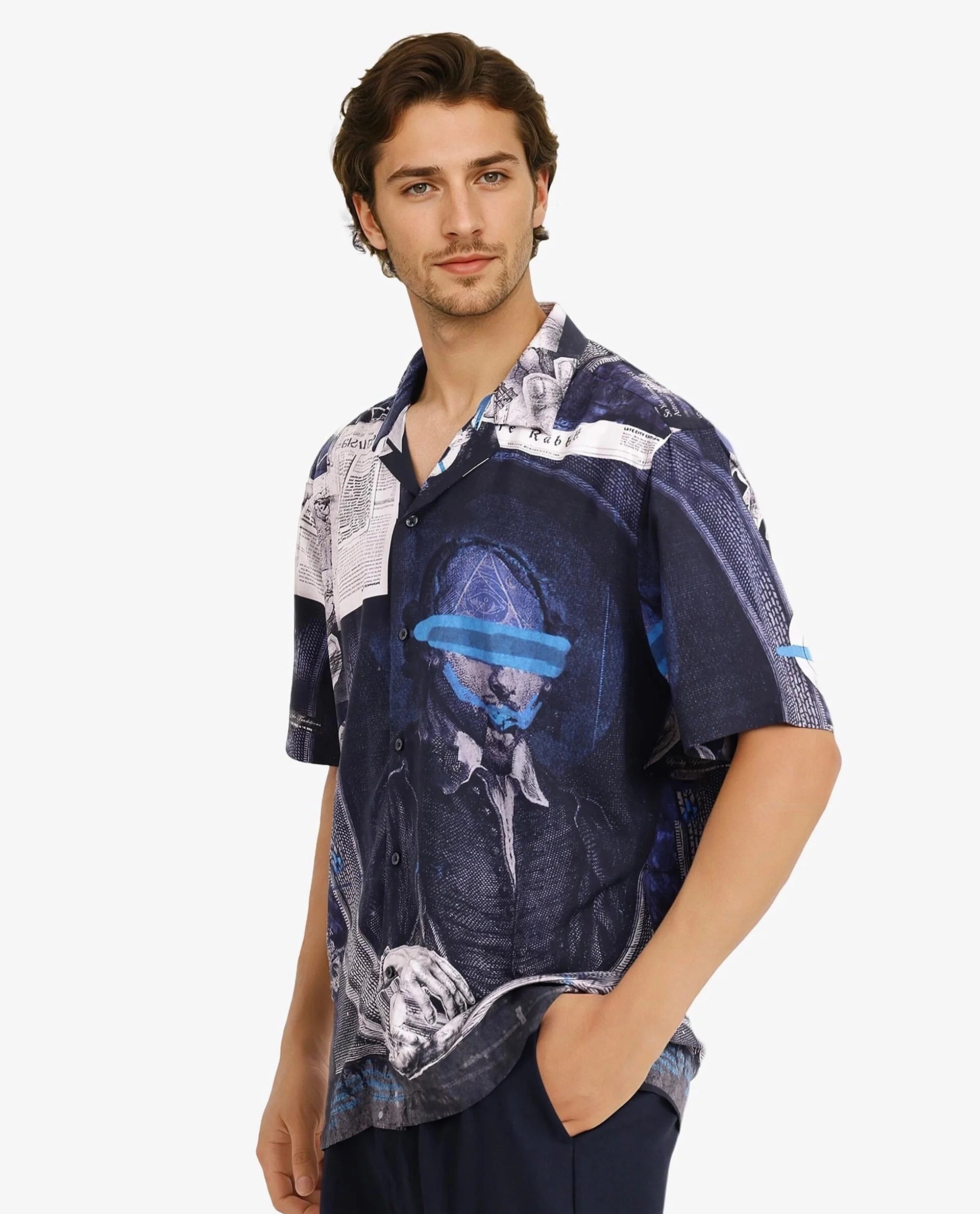 Men's Black Casual Regular Fit Printed Half Sleeves Shirt