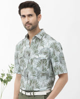 Men's Green Casual Regular Fit Printed Half Sleeves Shirt
