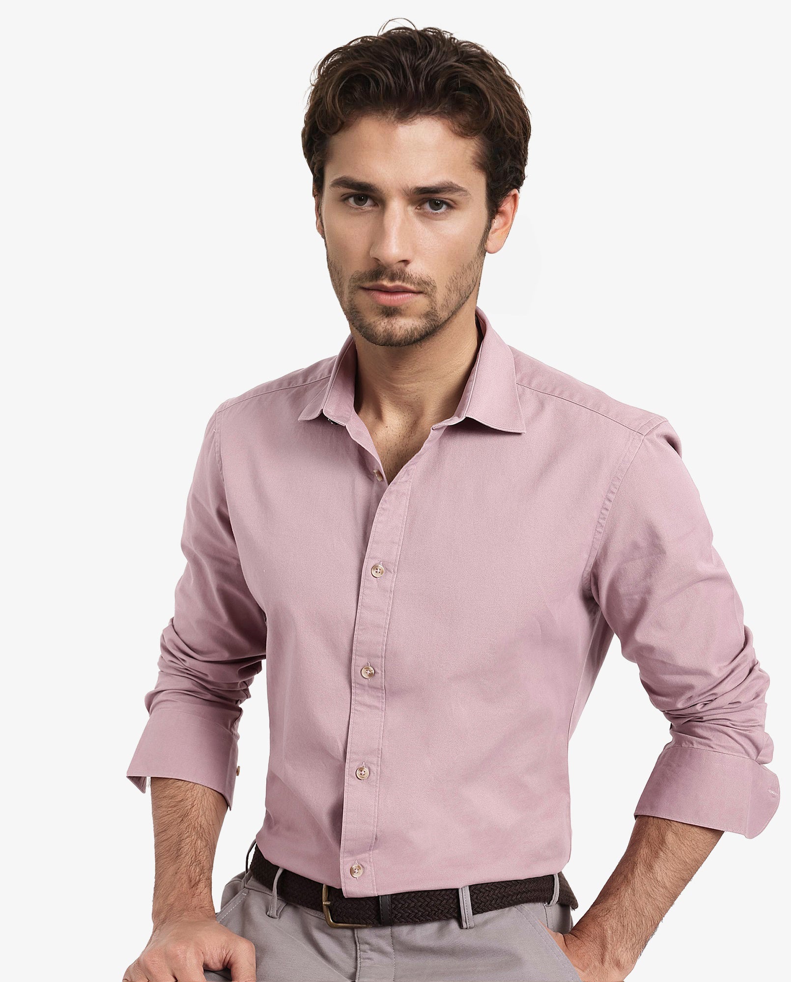 Men's Pink Formal Regular Fit Solid Full Sleeves Shirt