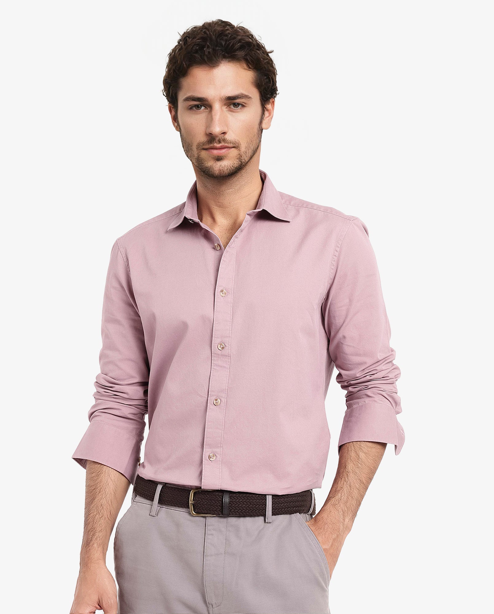 Men's Pink Formal Regular Fit Solid Full Sleeves Shirt
