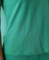 Women's Arvi Green Cotton Blend Fabric Regular Fit Half Sleeves Solid V-Neck Tshirt
