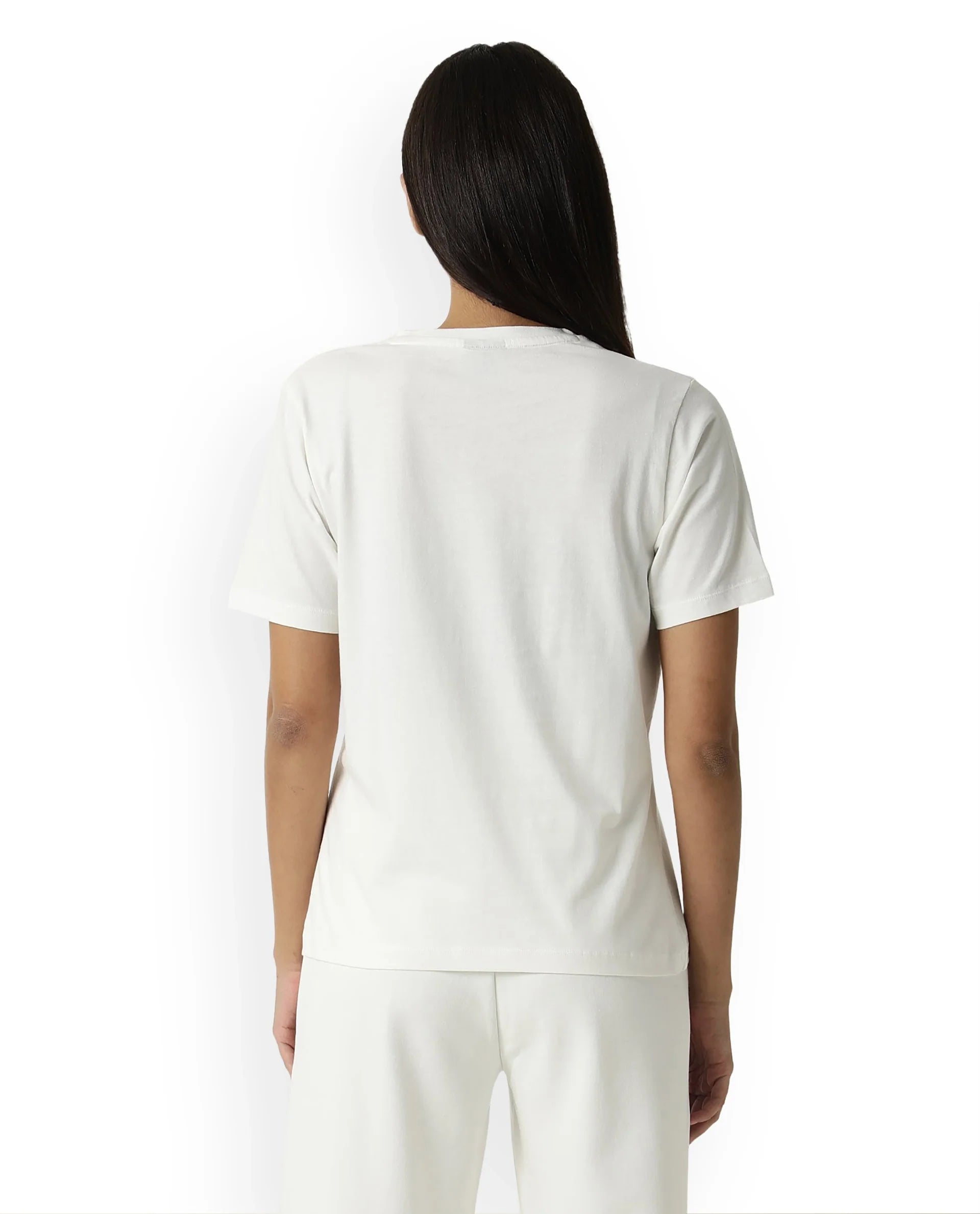 Women's Arvi White Cotton Blend Fabric Regular Fit Half Sleeves Solid V-Neck Tshirt