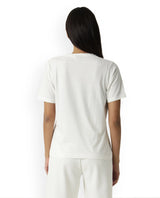 Women's Arvi White Cotton Blend Fabric Regular Fit Half Sleeves Solid V-Neck Tshirt