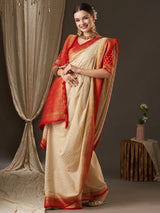 Women's Georgette White Woven Design Designer Saree with Blouse Piece