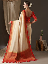 Women's Georgette White Woven Design Designer Saree with Blouse Piece