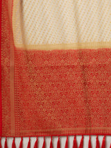 Women's Georgette White Woven Design Designer Saree with Blouse Piece